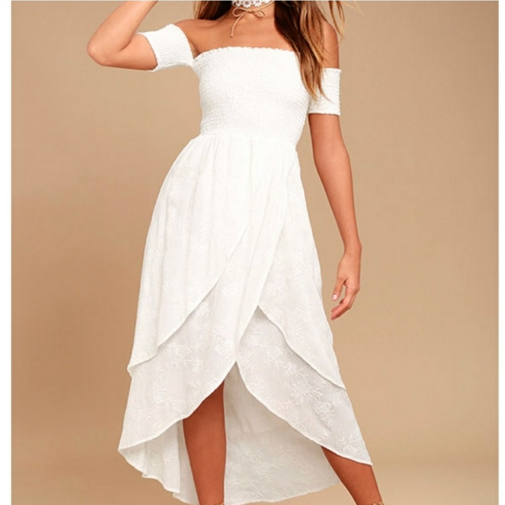 Lulus Lucy Love Barefoot Bride White Embroidered Midi Dress